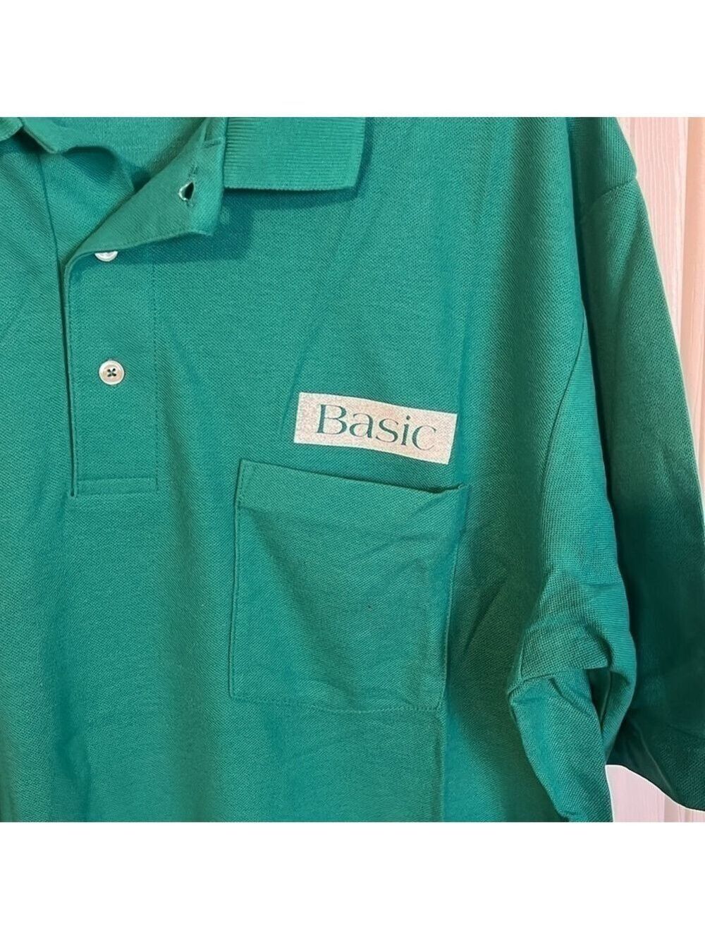 Outer banks vintage “Basic”  advertisement polo shirt. Size L. Green. - Picture 6 of 9